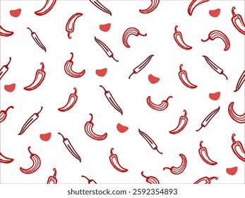 Red chili pepper. seamless pattern with peppers. chili pattern Background. vintage pepper background. pepper pattern background. chili doodle pattern background. hot chili seamless.