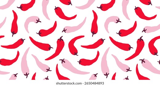 Red chili pepper seamless pattern vector illustration. Mexican hot jalapeno modern hand drawn doodle print.