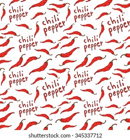 Red chili pepper seamless pattern. Hand drawn vector doodle illustration