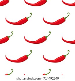 Red chili pepper seamless pattern, hot spicy pepper. Made in cartoon flat style. Vector illustration