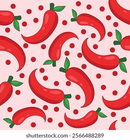 Red chili pepper seamless vector pattern. Creative texture for fabric, textile