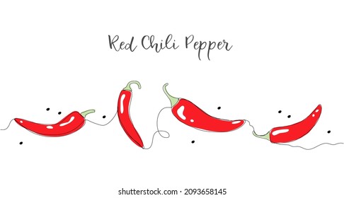 Red chili pepper. Single line drawing isolated on white background. Beautiful hand drawn design vector illustration for posters, wall art, tote bag, mobile case, t-shirt print. Icon. Menu. Food label