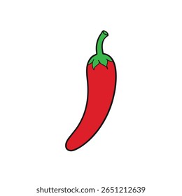Red chili pepper with stem bold modern design Vector illustration
