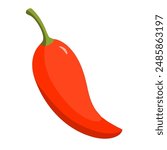 Red chili pepper vector illustration. Spicy hot pepper, front view
