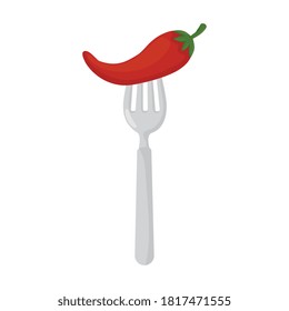 red chili pepper vegetable in fork on white background vector illustration design