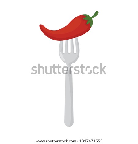 red chili pepper vegetable in fork on white background vector illustration design