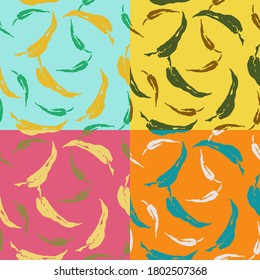 Red chili pepper vegetable seamless pattern with four Color style.