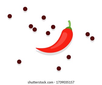 Red chili peppers and black peas flat icon vector isolated