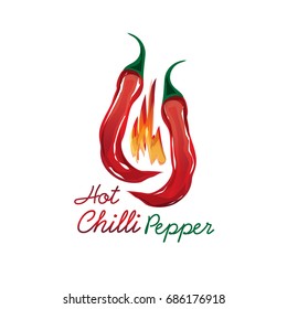 red chili peppers with flames illustration, isolated on white background. 