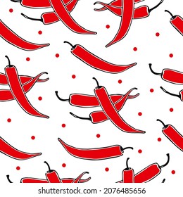 Red chili peppers on a white background. Seamless pattern. Can be used for wallpaper, fill web page background, surface textures