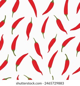 Red chili peppers on a white background seamless pattern.