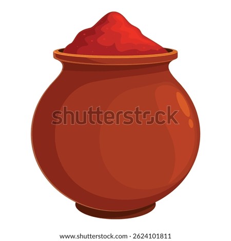 Red chili powder forms a mound in a rustic clay pot, adding a touch of spice