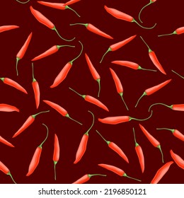 Red chili seamless pattern isolated on dark red, vector illustration.