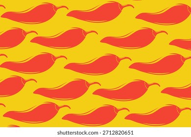 Red Chili Seamless Pattern on Yellow Background, Perfect for Packaging and Food Branding