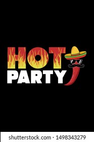 red chili spicy with mexican hat hot party funny food character