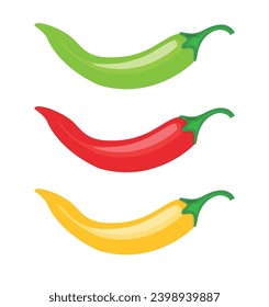 Red chili spicy pepper. Hot chili green yellow spice pepper vector icon illustration paprika cooking background.