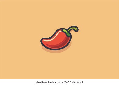 Red chili spicy pepper. Hot chili spice vector icon illustration isolated on brown background.