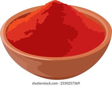 Pó picante de pimenta vermelha na ilustração da tigela isolada no fundo branco