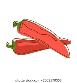 Red Chili Spicy Vegetable Spice Condiment in Line Art Style