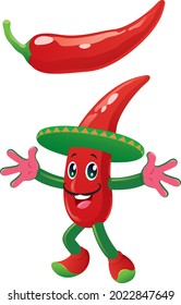 Ají rojo. Este es un vector de chile rojo y diseño de mascota de chile rojo. 