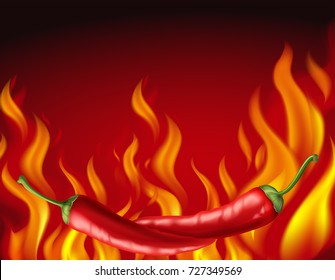 Red chilies and hot fire in background illustration