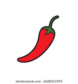Red chilli black thin line vector icon on white background