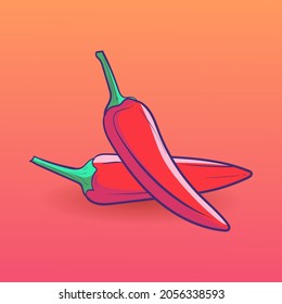 Red Chilli Cartoon Icon Illustration. Flat Cartoon Style. Food Icon Concept Isolated. Icon