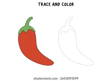 Red Chili colorir páginas para crianças. Trace e cor Red Chili. Red Chili Flashcard para crianças. Atividade divertida colorir Red Chili para jardim de infância e pré-escola.