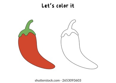 Red Chili colorir páginas para crianças. Trace e cor Red Chili. Red Chili Flashcard para crianças. Atividade divertida colorir Red Chili para jardim de infância e pré-escola.