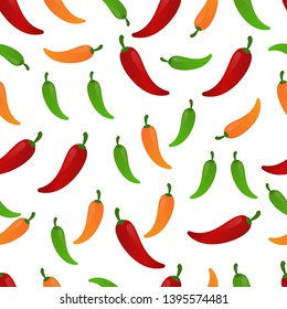 Red chilli and green chili on white background. Icon chilli spicy. Seamless pattern design. Vector illustration - Vector