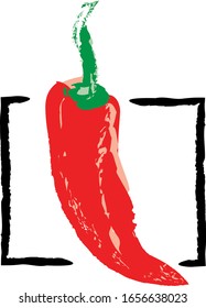 red chilli with green tail in black frame