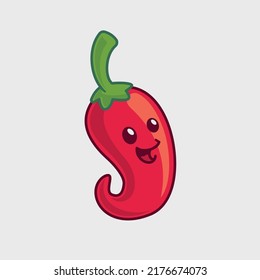 Red Chilli Pepper cute smile face vector icon illustration. Vector cartoon style.