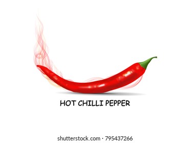 Red chilli pepper with hot smoke vector illustration isolated on white