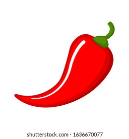 Red chilli pepper icon on white background. Hot chili mexican spice. Cartoon vegetable food
