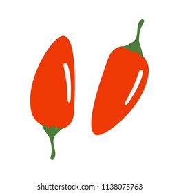 Red chilli pepper isolated on white. Vector illustration in flat style