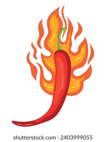 red chilli pepper on fire vector isolated