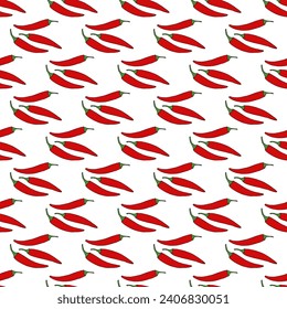 Red chilli pepper seamless pattern. Hand drawing vector illustration