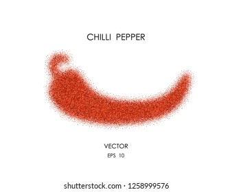 Red chilli pepper shape. Scattered ground pepper isolated on white background. Decorative culinary design element.