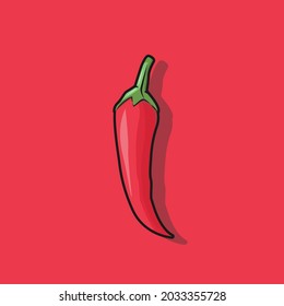 Red chilli pepper Spicy and Healthy organic food. Image editable icon and recipes vector illustration. Vegetarian food drawing. Super hot chilli pepper.