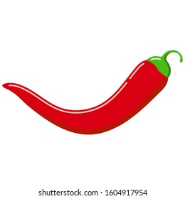 Red Chilli Pepper Vector Icon Isolated On White Background. Flat Design Cartoon Style Fresh Ripe Organic Vegetable Illustration. Single Spicy Hot Chilli Pepper Mexican Food Clip Art Image. Side View.