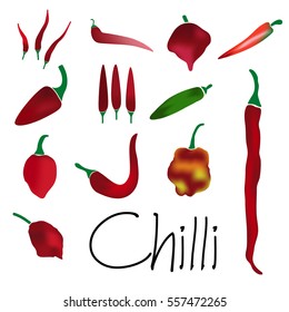red chilli peppers types of hot chillies simple colorful collection eps10