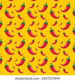 Red chilli seamless pattern background vector 