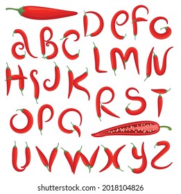 Red chilly pepper vector set. Abstract alphabet font.