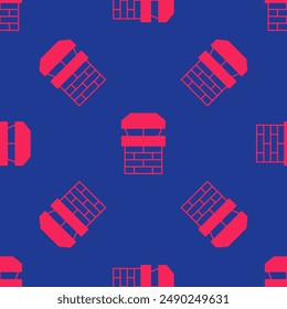 Red Chimney icon isolated seamless pattern on blue background.  Vector