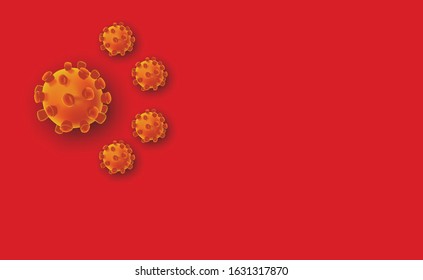 red china flag with 3D coronavirus concept. 2019 nCov wuhan influenza virus pandemic. Global health warning