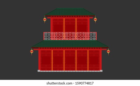 red china house minimal old vintage style. building and landmark category.