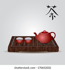 red china teapot and tea cups eps10