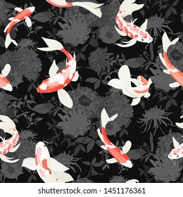 Red Chinese Carp Fish Seamless Vector Pattern