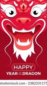 Red Chinese Dragon Face. Vector Poster for 2024 New Year. Lunar New Year Symbol