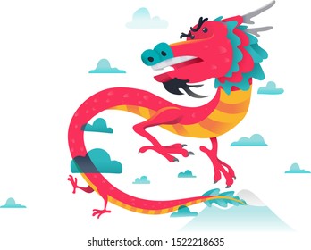 Red chinese dragon is flying